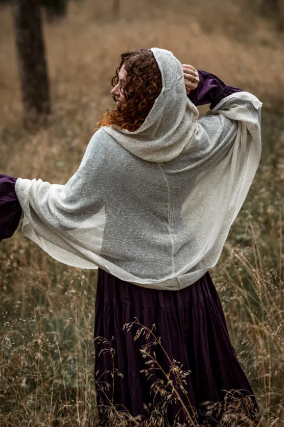 Hooded Poncho Gebroken wit