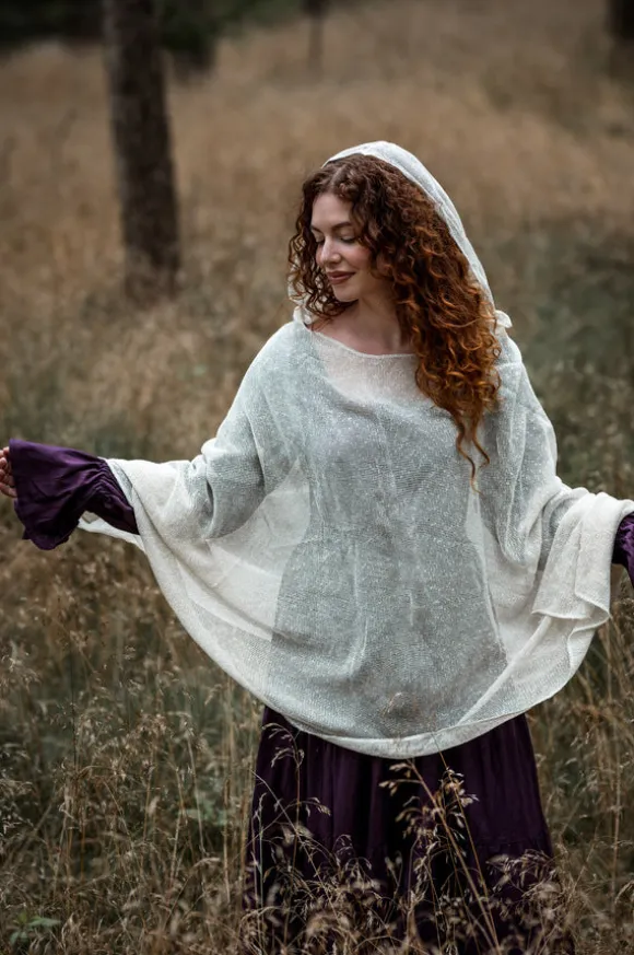 Hooded Poncho Gebroken wit