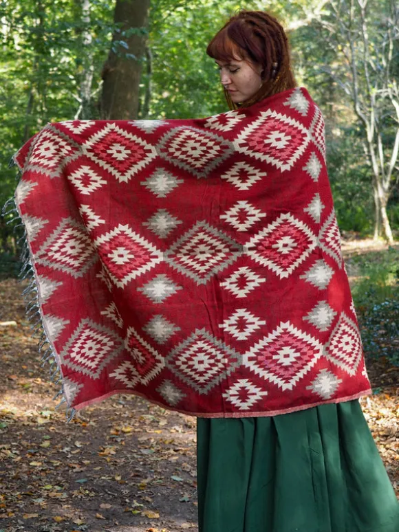Omslagdoek Fleece Rood / Beige