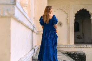 Vaiana jurk Broderie koren blauw